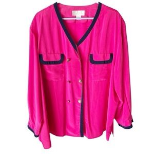 Vintage Top Women's 2X 28W Pink Blue Gold Button Down Mod Career Corpcore Madmen